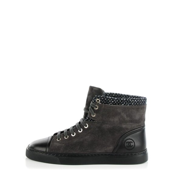 Chanel Suede Tweed High Top Sneakers Dark Grey G31058 EU35.5 - Picture 1 of 10